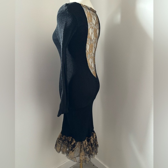Mellow Mail Vintage 80’s Black Body Con Gold Lace Short Mermaid Dress - Picture 6 of 10